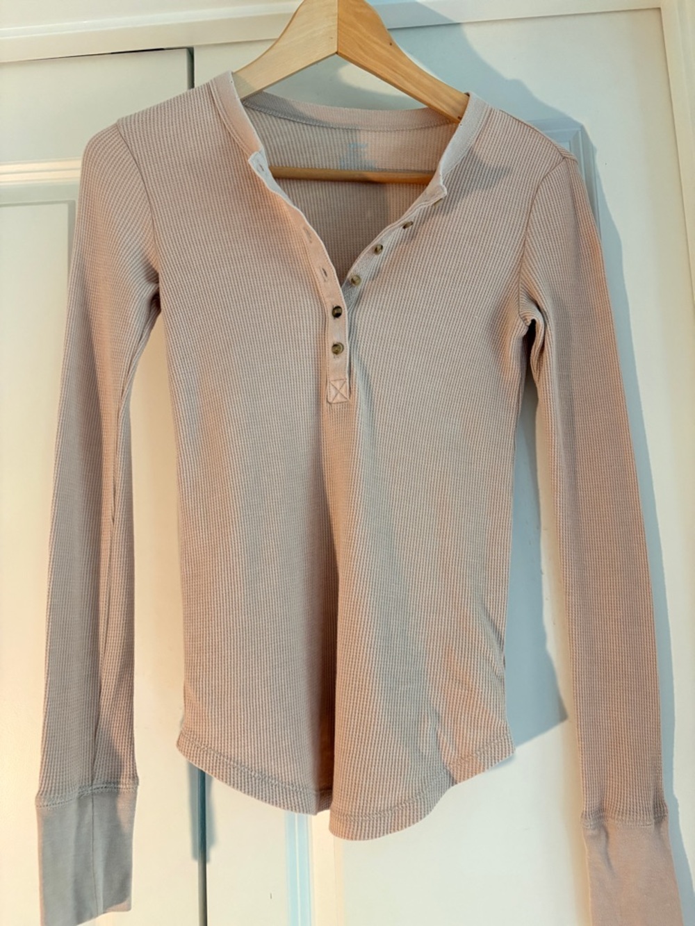 Aerie Beige Long Sleeve Henley Top